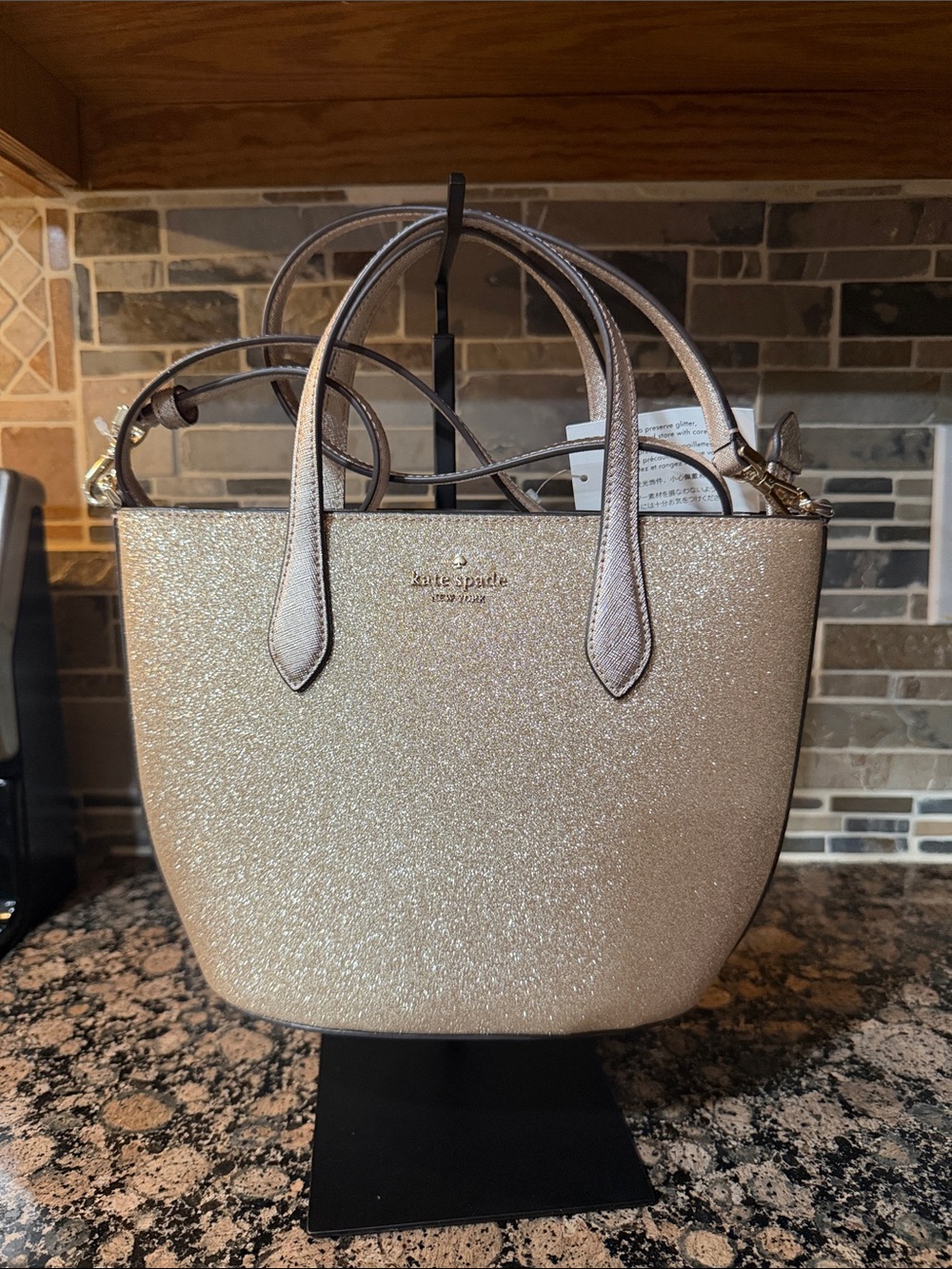 kate spade glitter mini tote in gold shimmer
